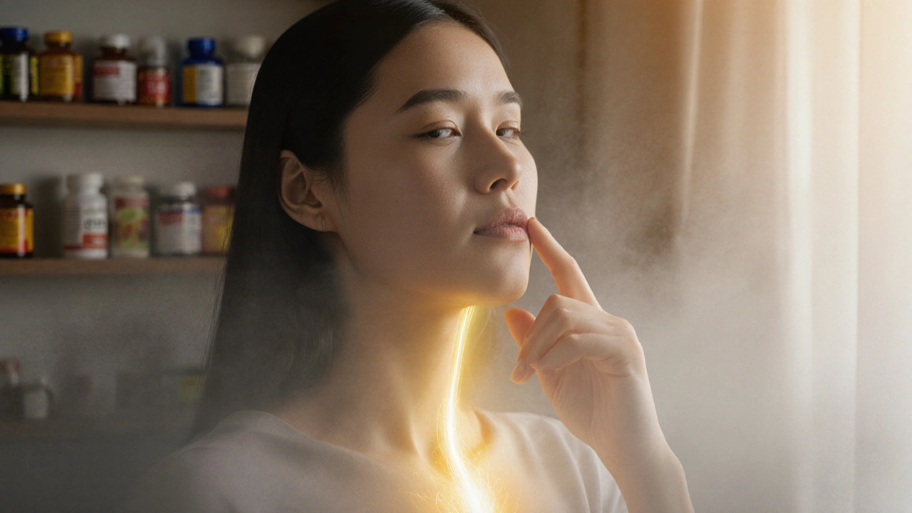 Osoba probouzející se s jasnější myslí, zatímco energie odstraňuje únavu z těla.