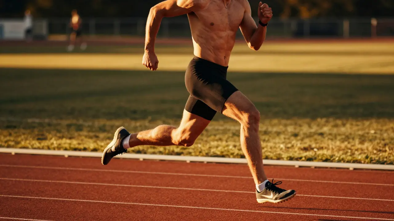 Sportovec v dynamickém pohybu při běhu za slunečního světla