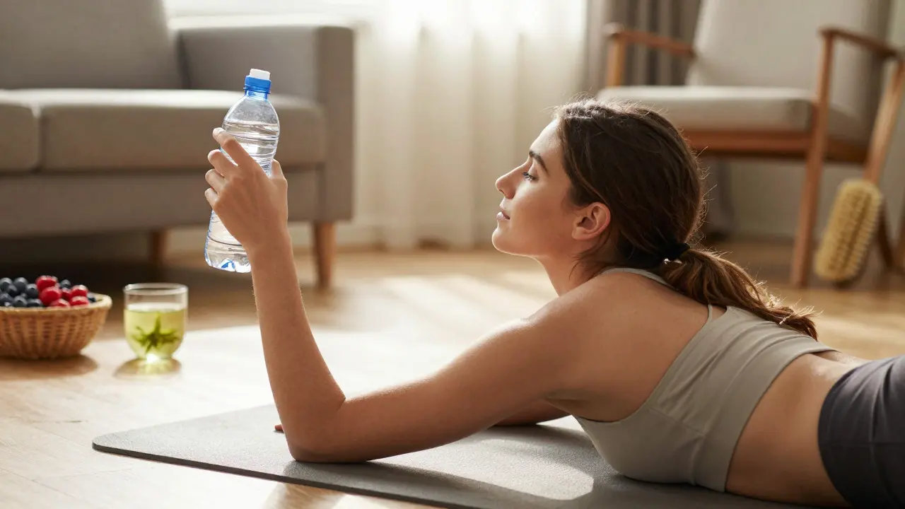Žena pije vodu po masáži pro detoxikaci těla