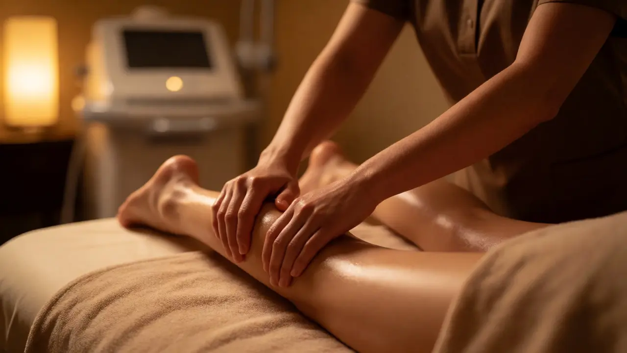 Profesionální anticelulitidní masáž nohou v relaxačním prostředí lázní